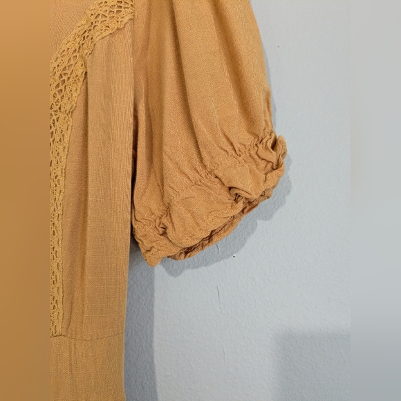 Baltic Born Cascading Ruffle Pleated Button Top Puff Sleeve Textured Front Midi - Picture 11 of 16